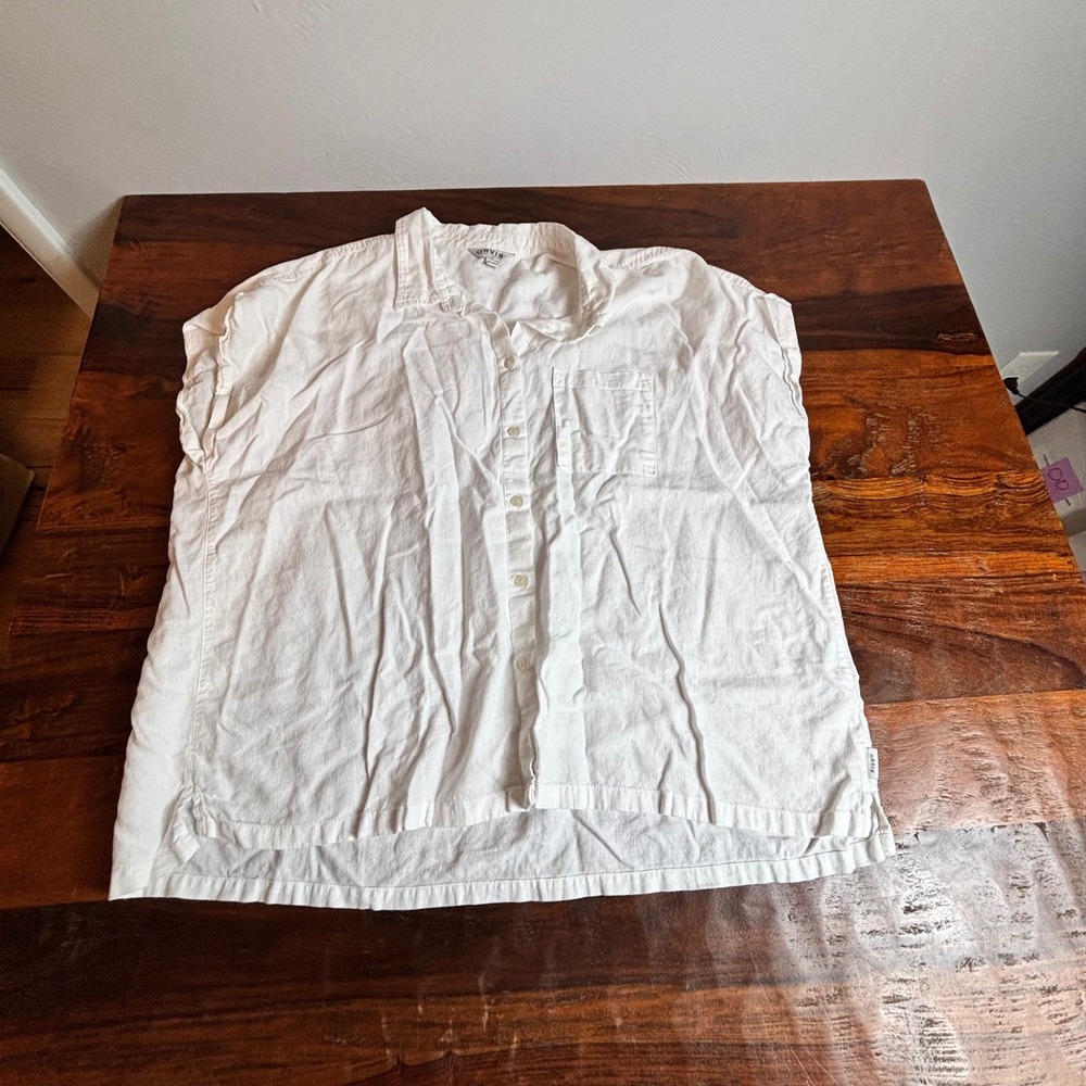 ORVIS Classic Collection Womens White‎ Linen Blend Button Up Shirt XX